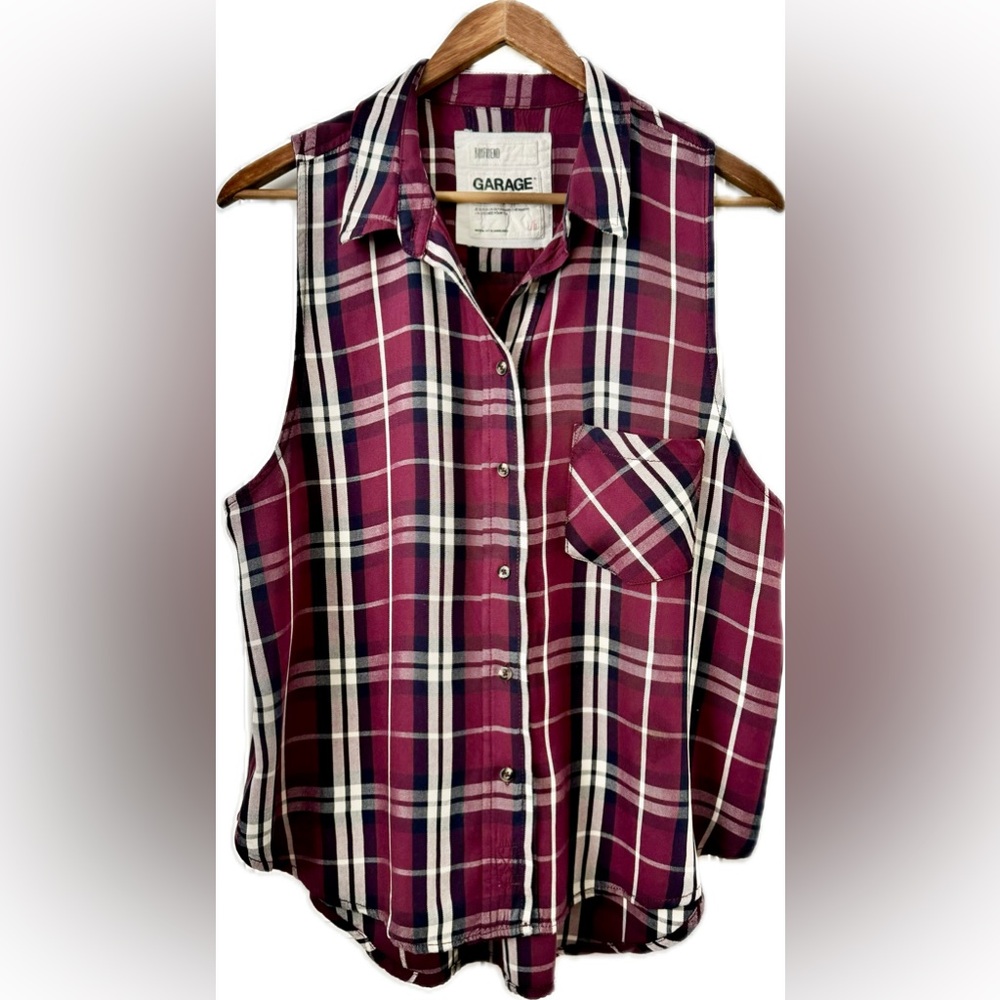 Garage Plaid Sleeveless Button-Up Shirt